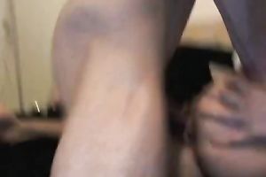 Juicy dark brown girlfriend gives oral-stimulation in front of a web camera