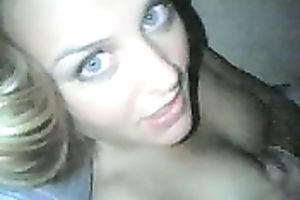 Blue-eyed girlfriend fingers her cunt in front of me