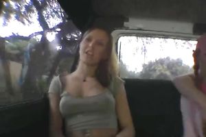 Busty and slim nubiles acquire exposed in the van on livecam