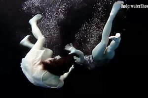 Slender pale skin Russian harlots in the pool undressed