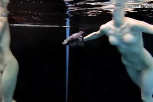 Slender pale skin Russian harlots in the pool undressed