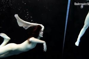 Slender pale skin Russian harlots in the pool undressed