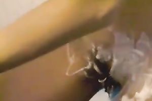 Lusty quite buxom dilettante girlfriend of my buddy masturbated in the shower