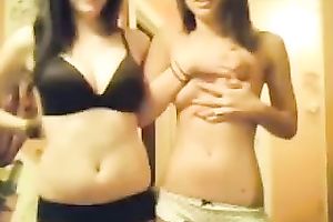 Amateur skinny dark heads in dark bras were one as well as the other posing for my buddy