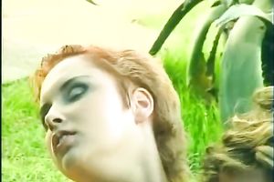 Two sexy short-haired euro lesbos have joy outdoors