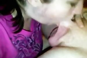 Cute brunette hair pallid sweetheart in bright pink shirt was giving good head