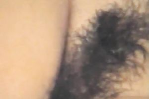 Hot brunette hair cutie with hirsute muff and large juggs in the washroom tub