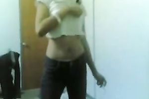 Sexy small tittied Asian housewife stripping teasing in front of me