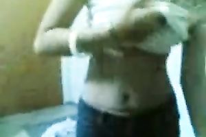 Sexy small tittied Asian housewife stripping teasing in front of me