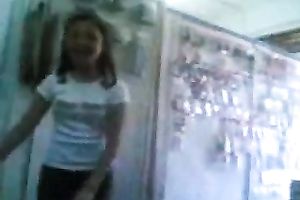 Sexy small tittied Asian housewife stripping teasing in front of me