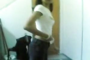 Sexy small tittied Asian housewife stripping teasing in front of me