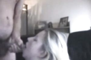 Chubby milf PAWG blondie eats penis on web camera and gets cumshot