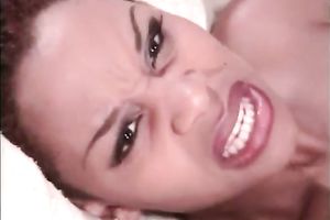 Hot sticky sperm lands on large natural dark hooters