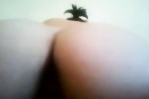 My hot large bottomed dark brown dirty slut wife rides my unbending bushy cock