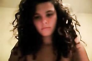My curly-haired ex GF fingers her muff in cam solo scene