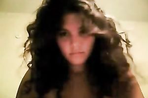My curly-haired ex GF fingers her muff in cam solo scene