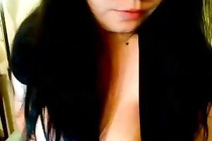 Big breasted lusty dark brown nympho with flawless tits likes posing on livecam
