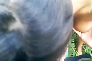 Adorable brunette hair amateur wife engulfing my shlong in a public place outdoor