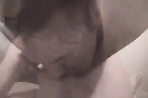 Nerdy brunette hair GF of my buddy can't live without when his nasty tongue works on her clitoris