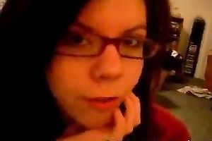 Cute brunette hair nerdy teenie goes fully eager on the web camera