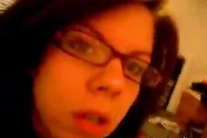 Cute brunette hair nerdy teenie goes fully eager on the web camera