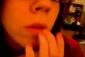 Cute brunette hair nerdy teenie goes fully eager on the web camera