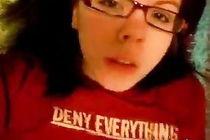 Cute brunette hair nerdy teenie goes fully eager on the web camera