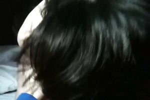 Torrid brunette hair sucks her boyfriend's tiny knob on her knees