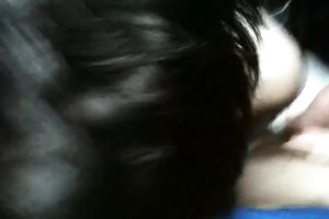 Torrid brunette hair sucks her boyfriend's tiny knob on her knees