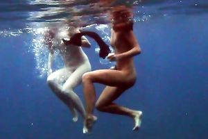 Naughty legal age teenager babes feel playful and luscious underwater