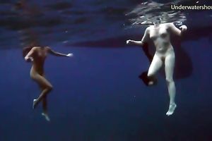 Naughty legal age teenager babes feel playful and luscious underwater