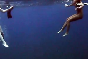 Naughty legal age teenager babes feel playful and luscious underwater