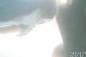 Upskirt view of my girlfriend's large soft gazoo in small straps