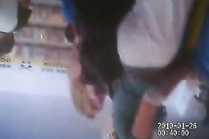 Upskirt view of my girlfriend's large soft gazoo in small straps