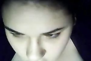 Chubby dark brown legal age teenager cutie sucks a sex tool and shows cleavage