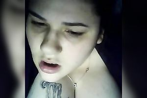 Chubby dark brown legal age teenager cutie sucks a sex tool and shows cleavage