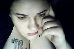 Chubby dark brown legal age teenager cutie sucks a sex tool and shows cleavage
