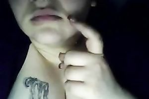 Chubby dark brown legal age teenager cutie sucks a sex tool and shows cleavage
