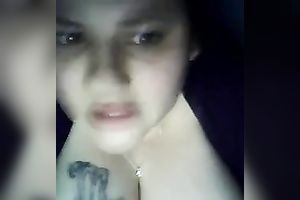 Chubby dark brown legal age teenager cutie sucks a sex tool and shows cleavage