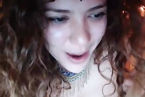 Curly non-professional web camera whore screwed herself with giant white vibe