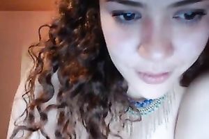 Curly non-professional web camera whore screwed herself with giant white vibe