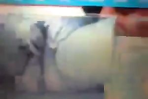 Super overweight woman receives her cookie finger drilled underneath table