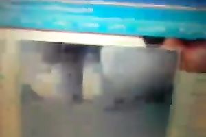 Super overweight woman receives her cookie finger drilled underneath table