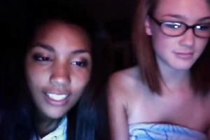 Dark skin playgirl and her white cute college ally on cam