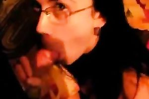 Cute black haired nerdy nympho jacks off and sucks buddy's prick