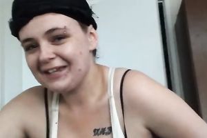 Short haired tattooed and large breasted white lady bowed and gave a great oral-sex