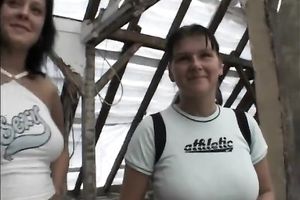 Two brunette hair bitch finally find place for their lesbo joys