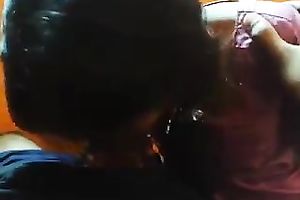 Quite cute non-professional Desi brunette hair wife was blowing her partner's ramrod