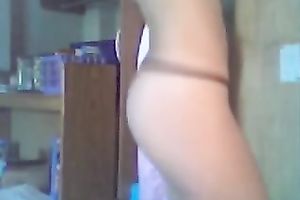 Brunette cute non-professional white wife strips and masturbates