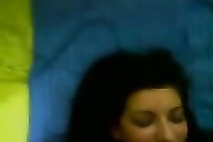 Sassy brunette hair housewife with gorgeous face got giant facial jizz flow
